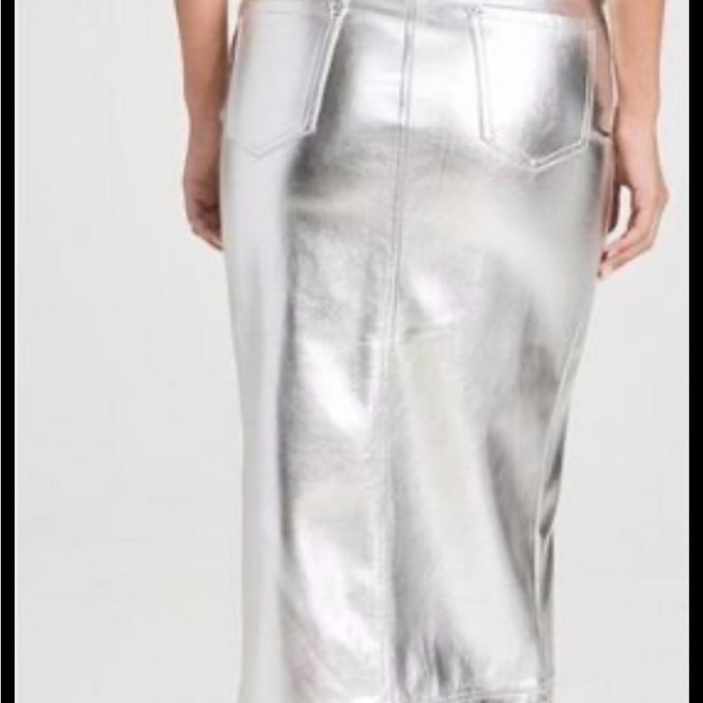 STAUD Metallic Silver Pencil Skirt - Picture 2 of 6